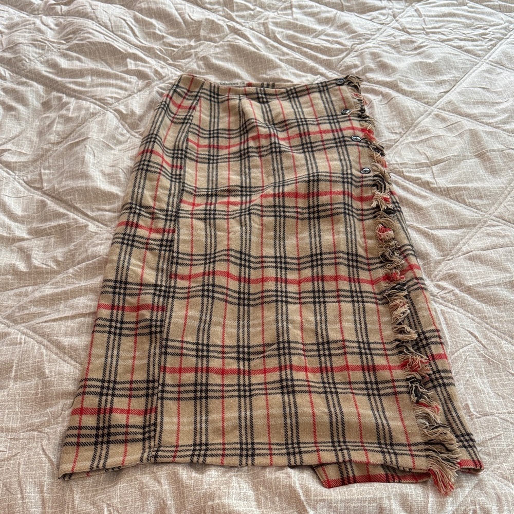 Vintage Plaid Maxi Skirt with Fringe Detail